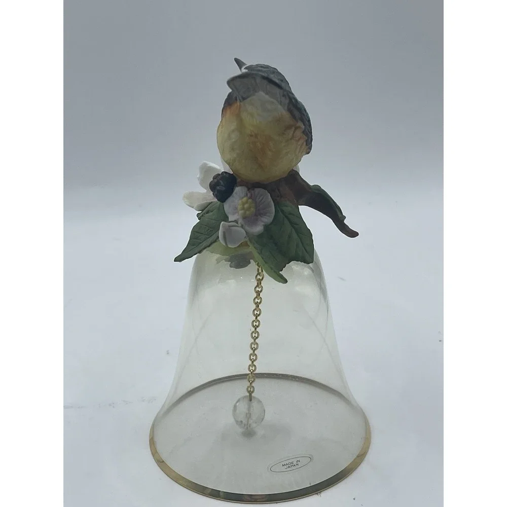Vintage Made in‎ Japan Porcelain Bird Bell Hand Painted Songbird with Glass Bell